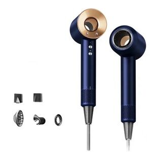 Negative Ion Navy and Gold Hair Dryer with Attachments- New in Box